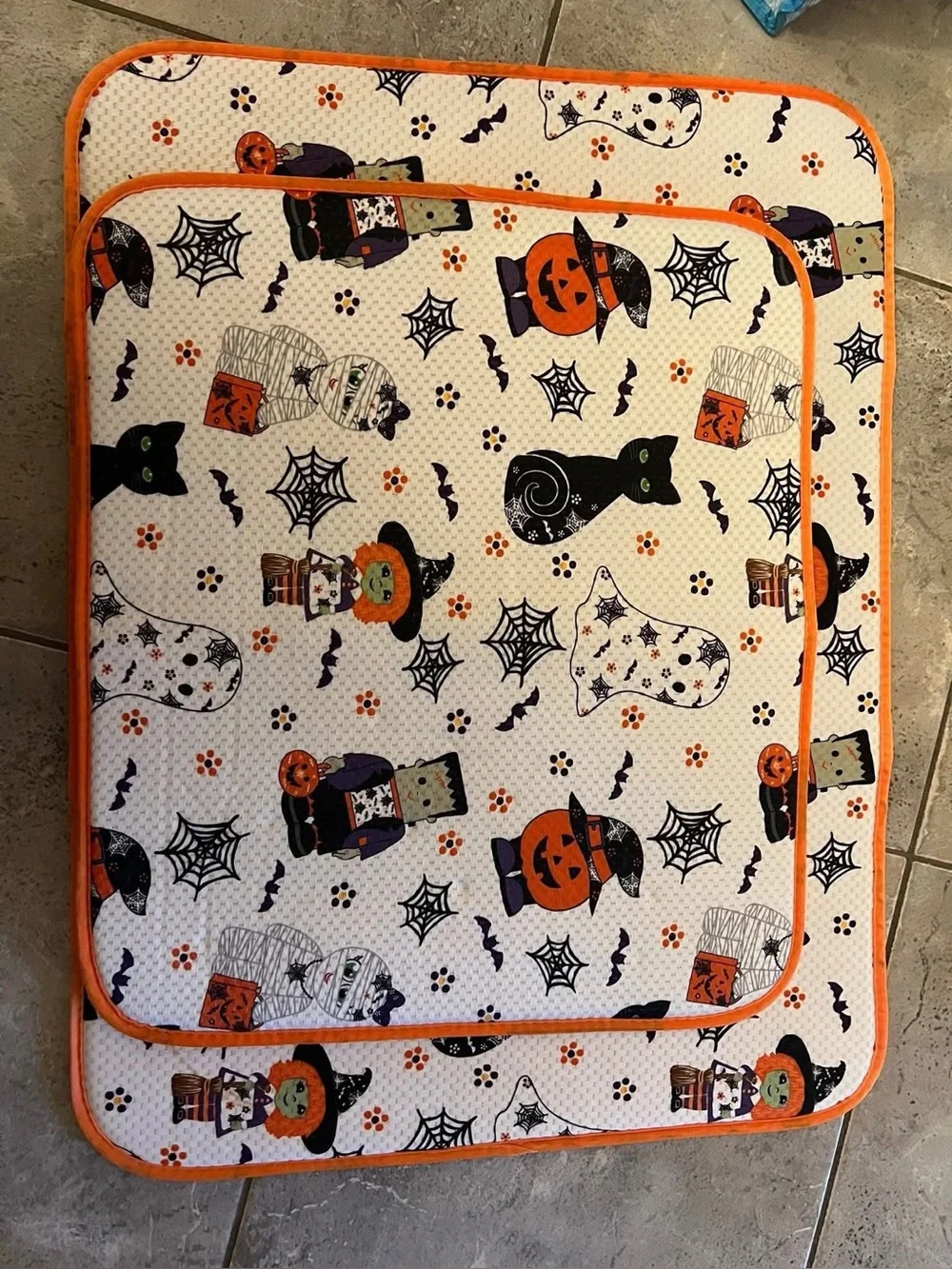 Temptations set of 2 dryer mats in Boofetti- Orange Trim with fun characters